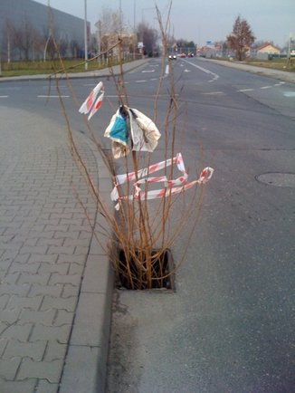 Nowatorskie zatykanie dziur przez warszawskich drogowców